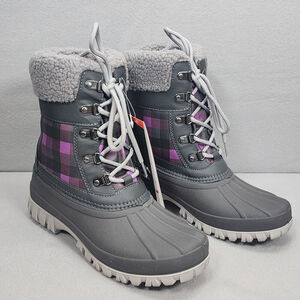 Storm by Cougar Women's Waterproof Winter Boots Gray Orchid Plaid Size 9 NEW